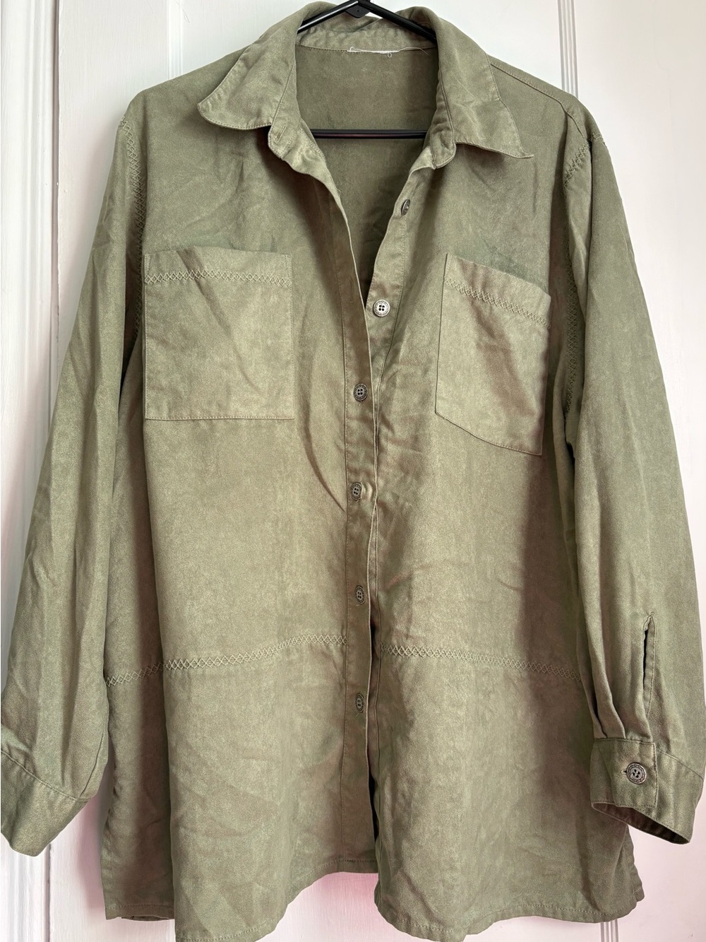 Vintage Olive Green Utility Safari Shirt Jacket Button Front, xl